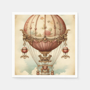 Vintage Steampunk Pink Hot Air Balloon Napkin