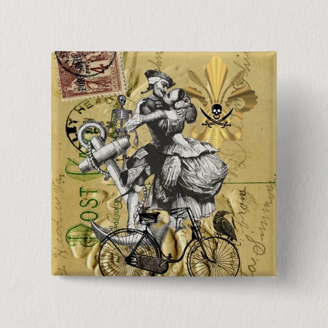 Vintage steampunk pirate 15 cm square badge (Front)