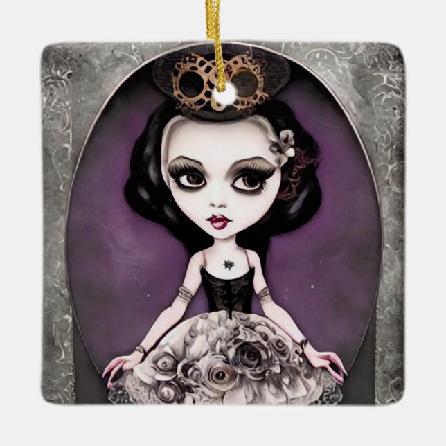 Vintage Steampunk Princess Doll Ceramic Ornament (Front)