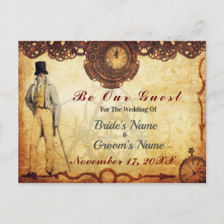 Vintage Steampunk Save the Date Romance Clock Cogs Announcement Postcard