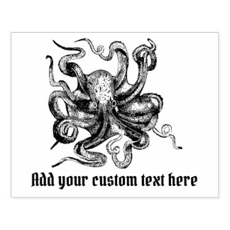 Vintage Steampunk Style Octopus with Your Text Rubber Stamp