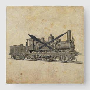 Vintage Steampunk Train Square Wall Clock