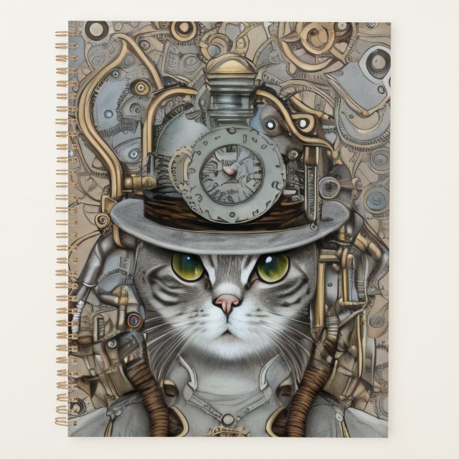 Vintage Steampunk Victorian Cat Planner (Front)