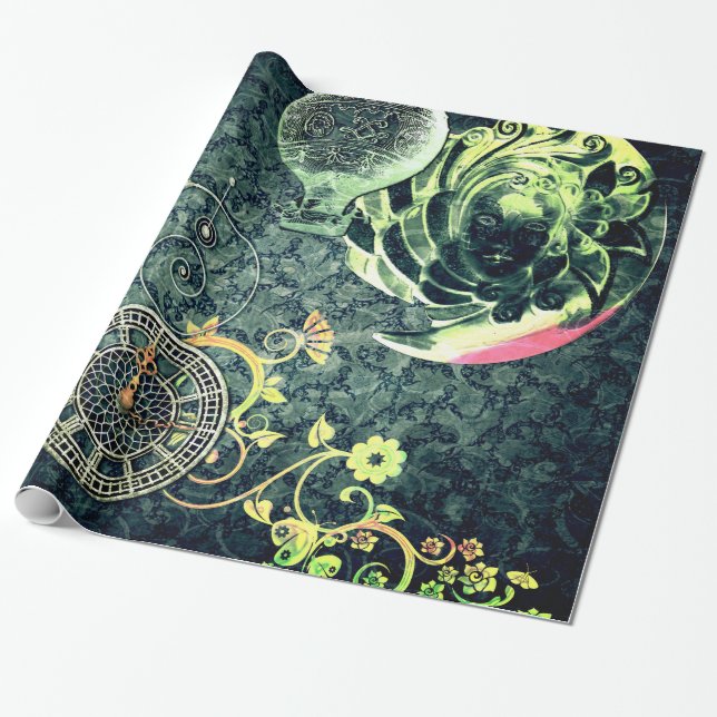 Vintage Steampunk Wallpaper Wrapping Paper (Unrolled)
