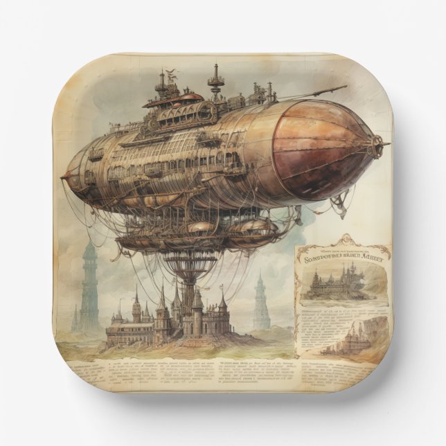 Vintage Steampunk Zeppelin (10) Paper Plate (Front)
