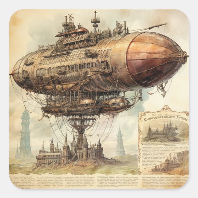 Vintage Steampunk Zeppelin (10) Square Sticker (Front)