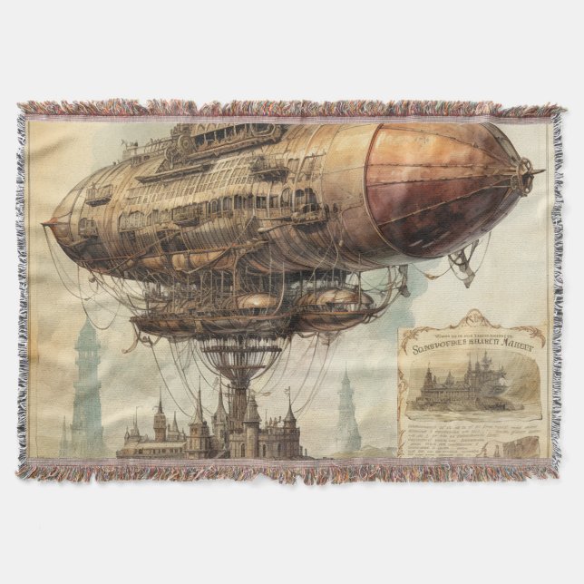 Vintage Steampunk Zeppelin (10) Throw Blanket (Front)
