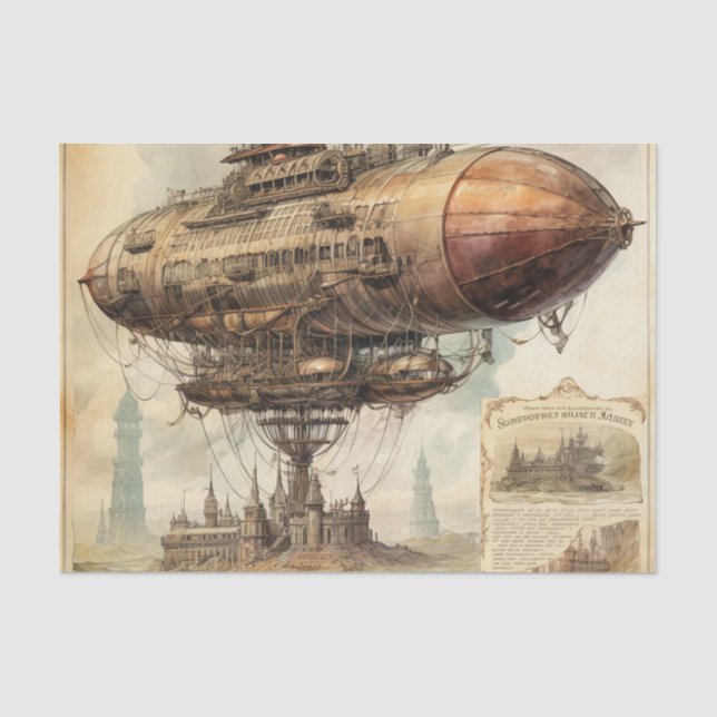 Vintage Steampunk Zeppelin (10) Tissue Paper (Front)