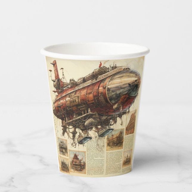 Vintage Steampunk Zeppelin (11) Paper Cups (Front)