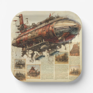 Vintage Steampunk Zeppelin (11) Paper Plate