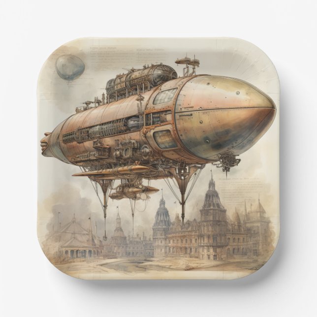 Vintage Steampunk Zeppelin (12) Paper Plate (Front)