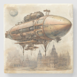 Vintage Steampunk Zeppelin (12) Stone Coaster