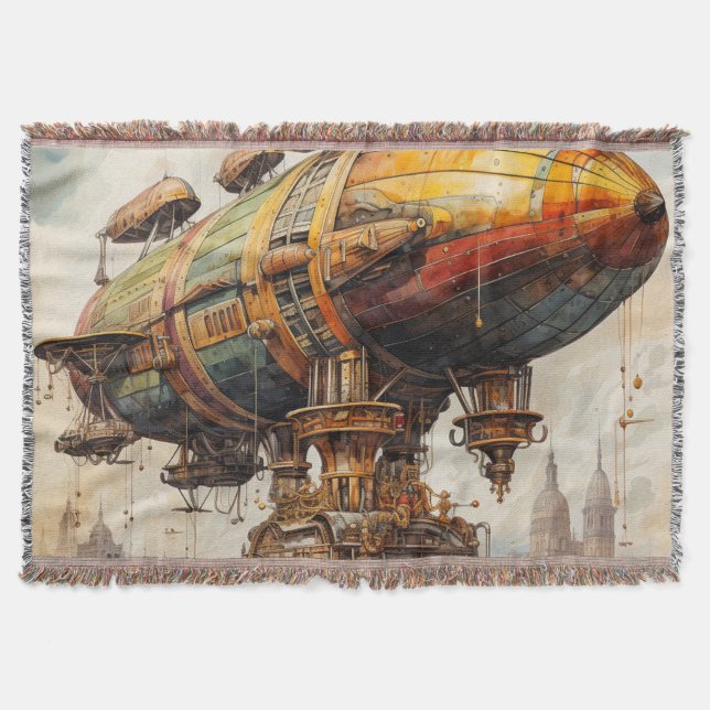 Vintage Steampunk Zeppelin (1) Throw Blanket (Front)