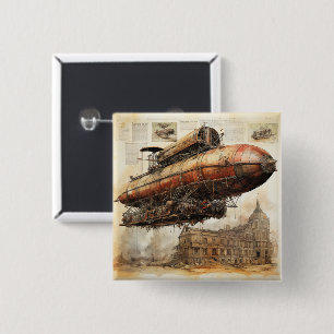 Vintage Steampunk Zeppelin (3) 15 Cm Square Badge