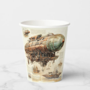 Vintage Steampunk Zeppelin (4) Paper Cups