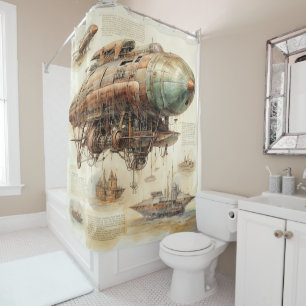 Vintage Steampunk Zeppelin (4) Shower Curtain