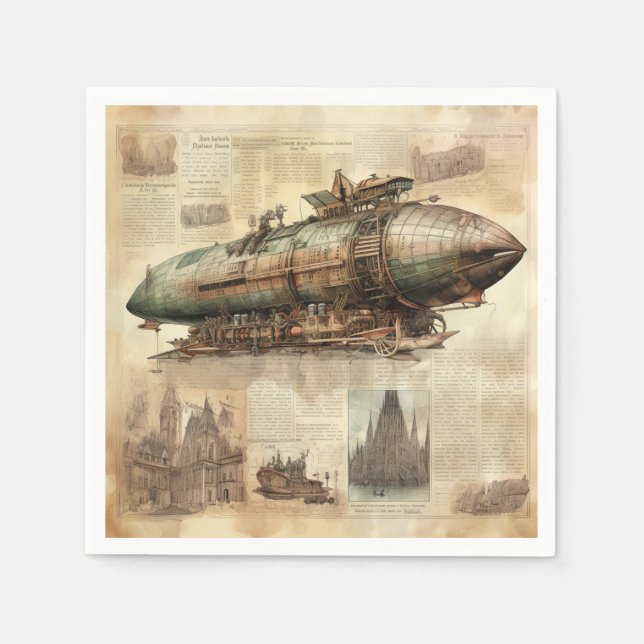 Vintage Steampunk Zeppelin (5) Napkin (Front)