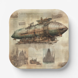 Vintage Steampunk Zeppelin (5) Paper Plate
