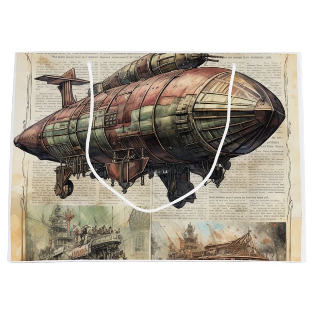 Vintage Steampunk Zeppelin (6) Large Gift Bag (Front)