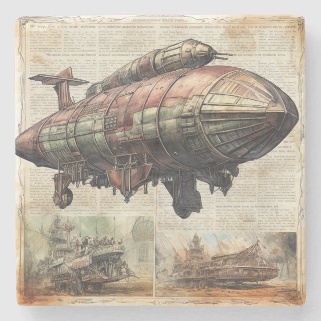 Vintage Steampunk Zeppelin (6) Stone Coaster (Front)