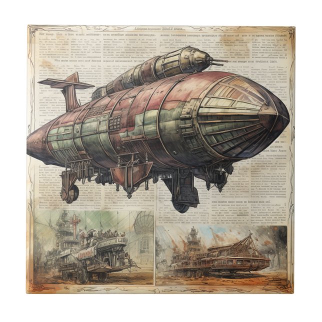 Vintage Steampunk Zeppelin (6) Tile (Front)