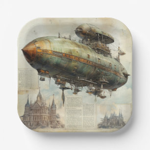 Vintage Steampunk Zeppelin (7) Paper Plate