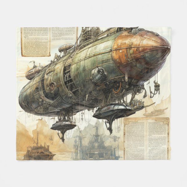Vintage Steampunk Zeppelin (8) Fleece Blanket (Front (Horizontal))