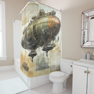 Vintage Steampunk Zeppelin (8) Shower Curtain