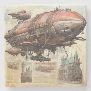 Vintage Steampunk Zeppelin (9) Stone Coaster