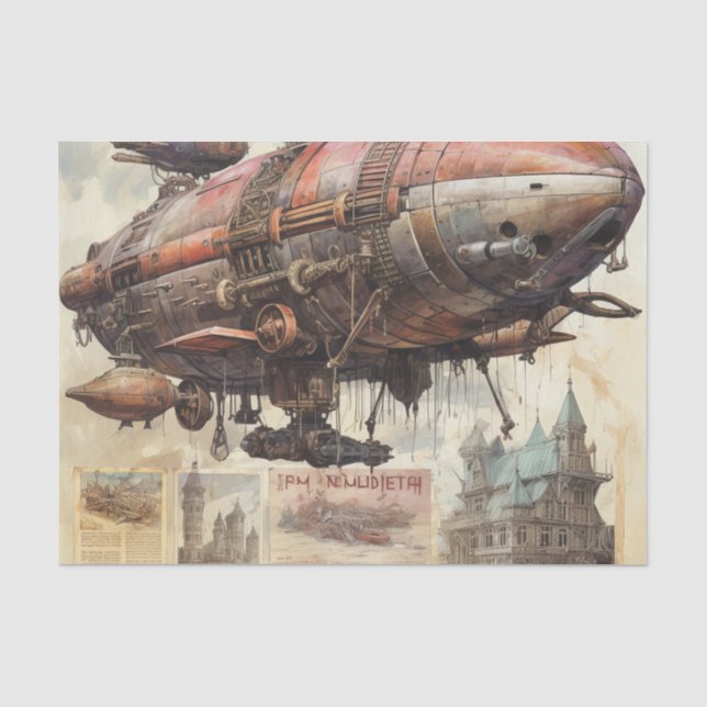 Vintage Steampunk Zeppelin (9) Tissue Paper (Front)