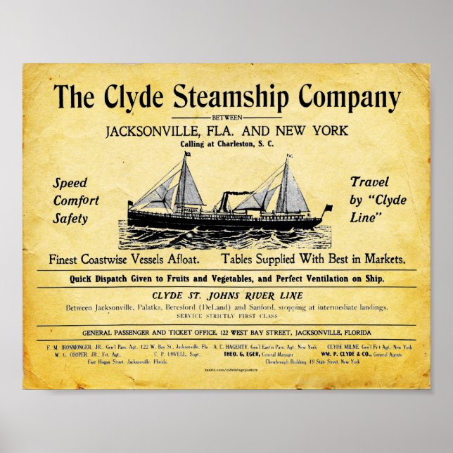 Vintage Steamship Print - Clyde Steamship Company (Front)