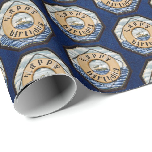 Vintage Steamship with life ring birthday Wrapping Paper (Roll Corner)