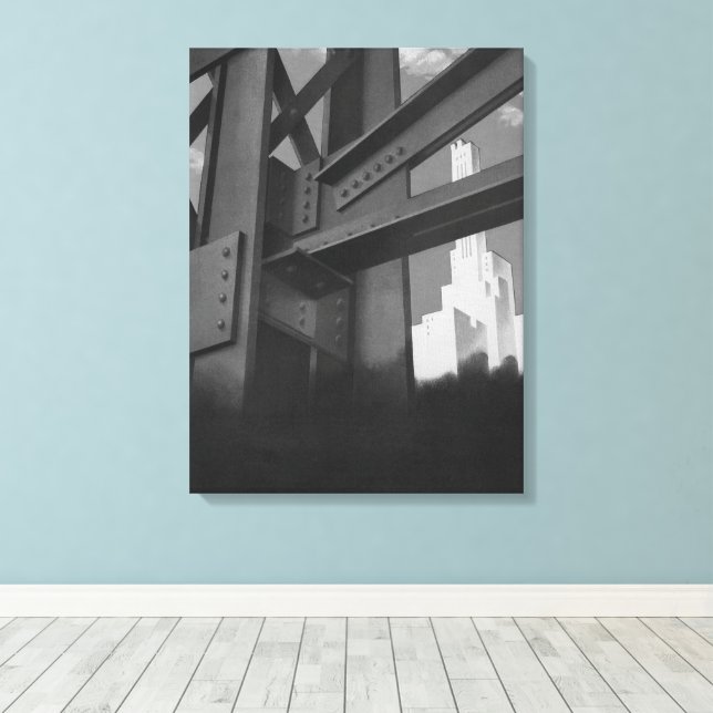 Vintage Steel Construction Skyscraper Architecture Canvas Print (Insitu(Wood Floor))