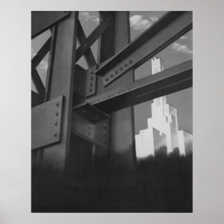 Vintage Steel Construction Skyscraper Architecture Poster