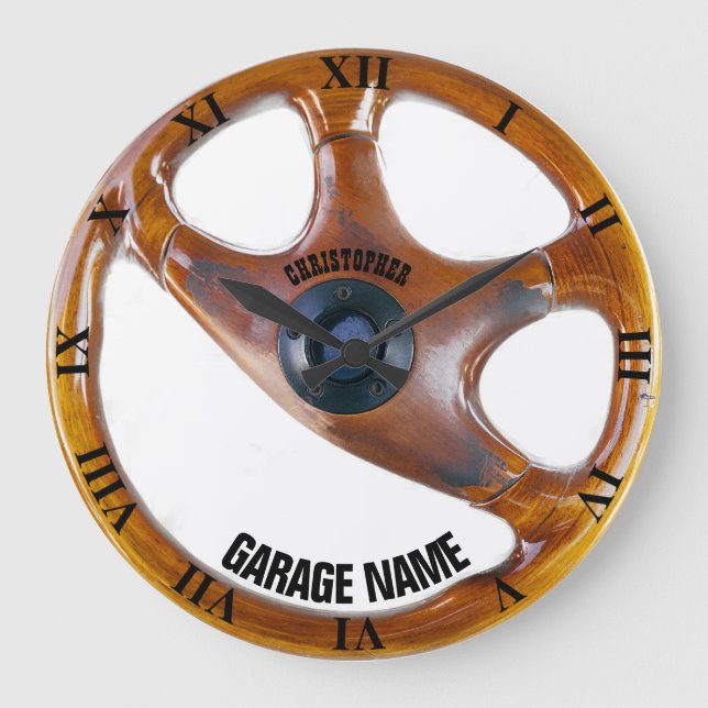 Vintage Steering Wheel Garage Owner Clock (Front)