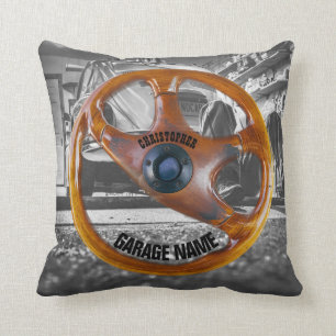 Vintage Steering Wheel Garage Owner Pillow