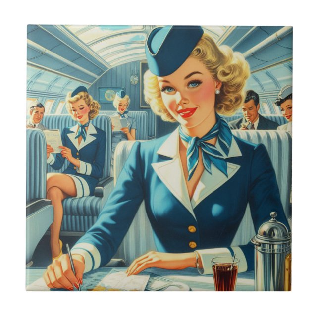 Vintage Stewardess Illustration Tile (Front)