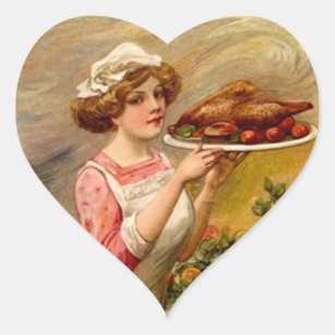 Vintage Sticker Thanksgiving Dinner Lady w/ Turkey
