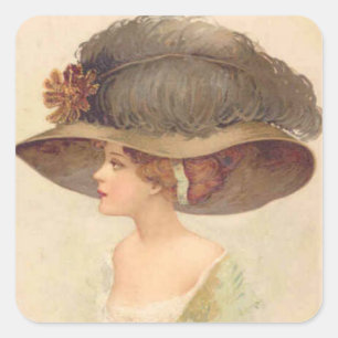 Vintage Sticker Victorian Lady in Hat