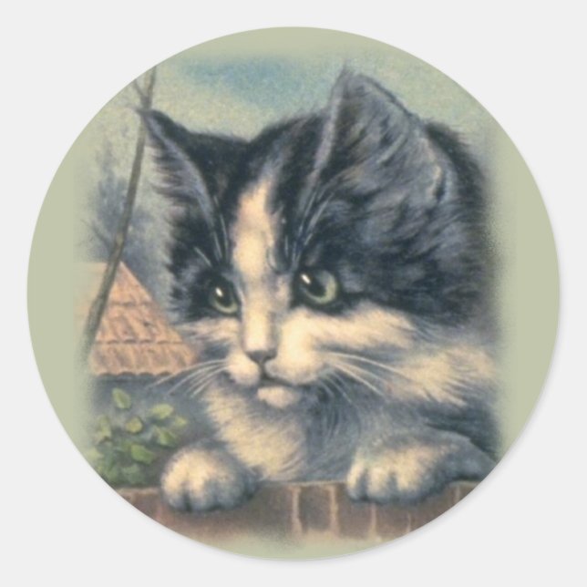 Vintage Stickers, Cats Classic Round Sticker (Front)