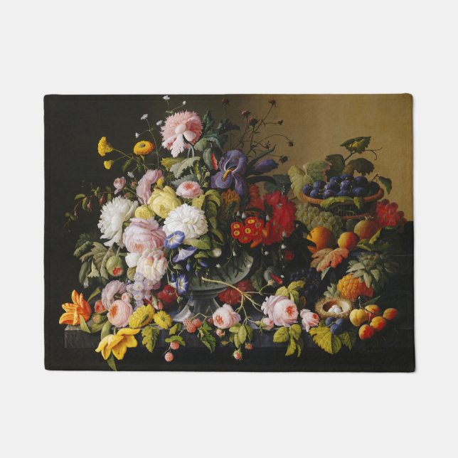 Vintage Still Life Flowers and Fruits Doormat (Front)