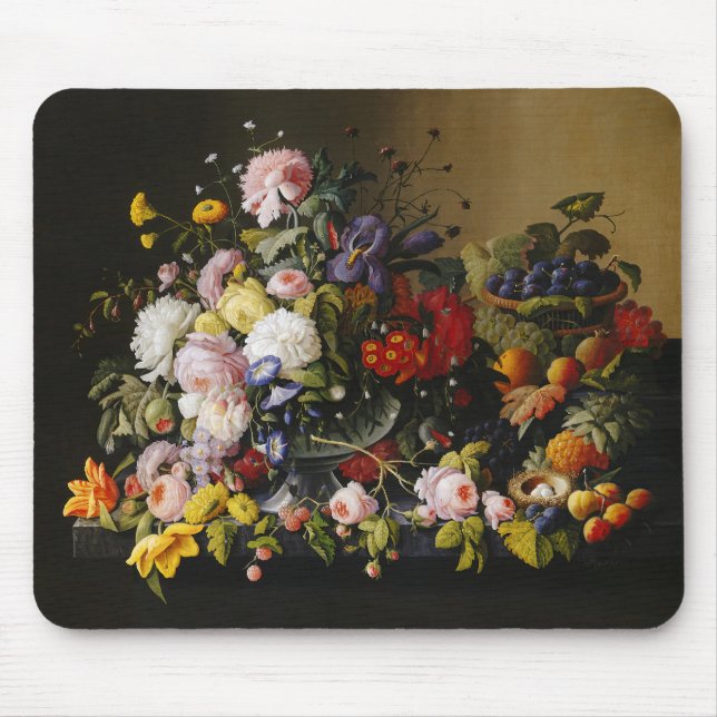 Vintage Still Life Flowers and Fruits Mouse Pad (Front)