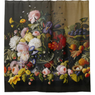 Vintage Still Life Flowers and Fruits Shower Curtain