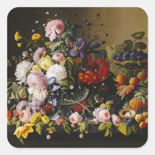 Vintage Still Life Flowers and Fruits Square Sticker