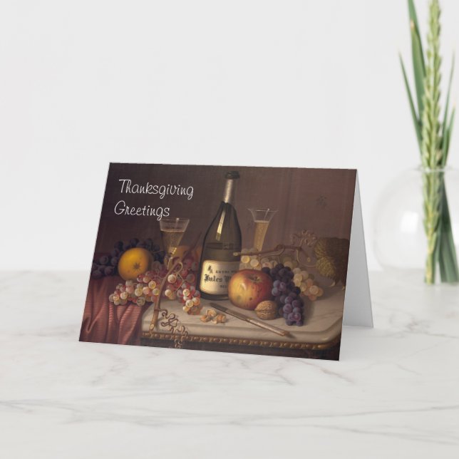 Vintage Still Life Painting Thanksgiving Greetings Holiday Card (Front)