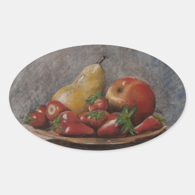 Vintage Still Life-Strawberries Fruits country Oval Sticker (Front)