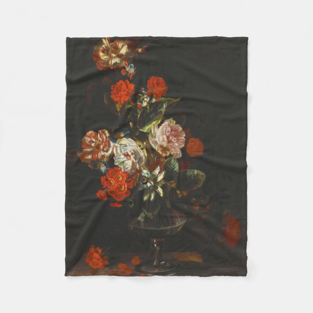 Vintage Still Life with Flowers Fleece Blanket (Front)