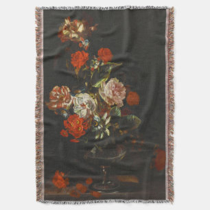 Vintage Still Life with Flowers Throw Blanket