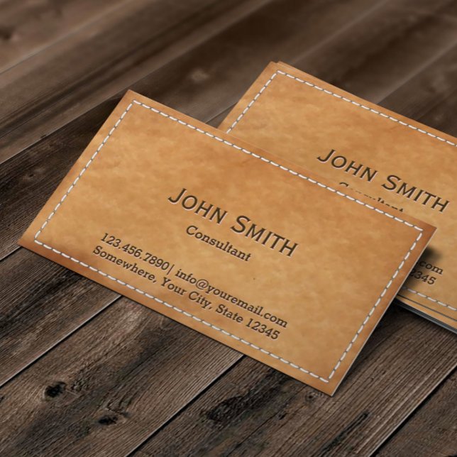 Vintage Stitched Frame Leather Texture Business Card (Creator Uploaded)