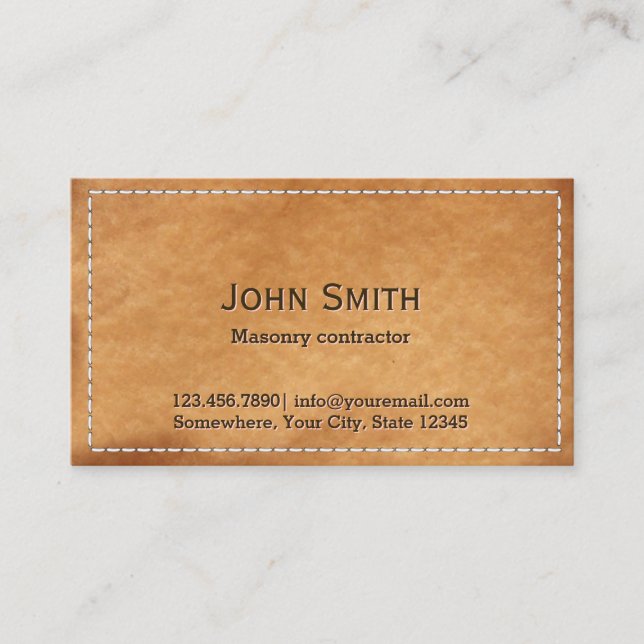 Vintage Stitched Leather Masonry Business Card (Front)